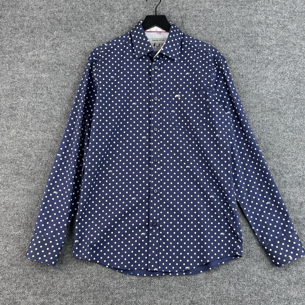 Moods of Norway Button Up Shirt Mens L Blue Geometric Dots Casual Long Sleeve